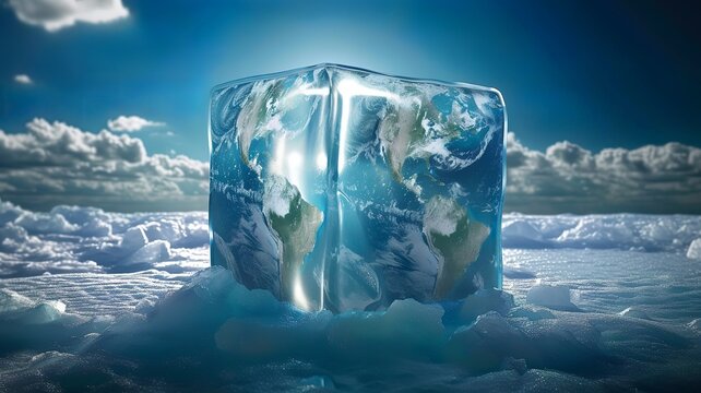 a wonderful image made by artificial intelligence of a world locked in ice
