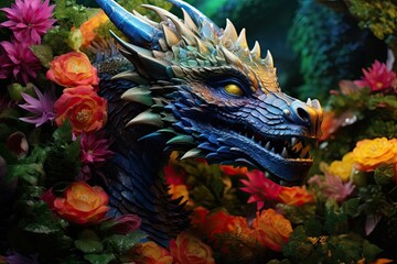 Dragon in a Flower Garden