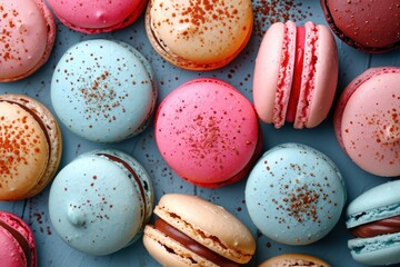 A close up of a bunch of different colored macarons, AI - Powered by Adobe