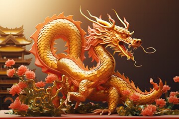 Fototapeta premium Fiery Dragon Statue - Artwork by