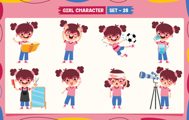 Cartoon Girl Doing Various Activities