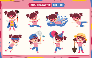 Cartoon Girl Doing Various Activities