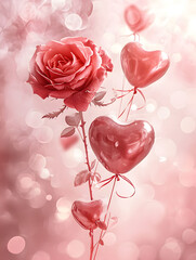 Elegant Valentine's Themed Digital Art with Roses and Heart Balloons