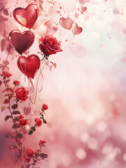 Elegant Valentine's Themed Digital Art with Roses and Heart Balloons