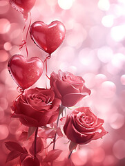 Elegant Valentine's Themed Digital Art with Roses and Heart Balloons
