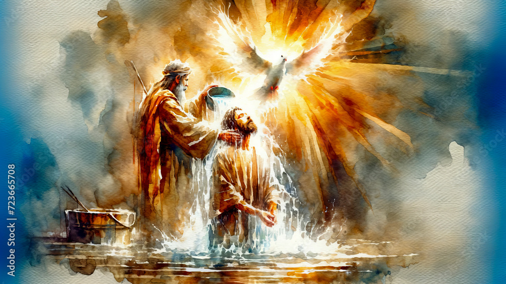 Wall mural Sacrament of Baptism: Jesus, John the Baptist, and the Holy Spirit