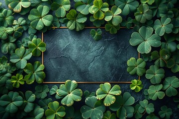 Fototapeta premium St. Patrick's Day Greens: A Shamrock-Filled Frame Generative AI