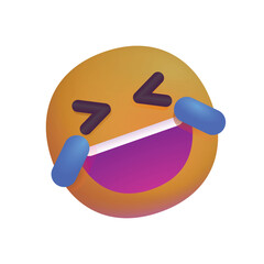 Rolling on the Floor Laughing vector emoji. Isolated yellow face with a big grin and scrunched, X-shaped eyes, tilted on its side as if rolling on the floor laughing sign sticker web and print design.