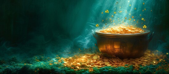 Golden Pot of Coins: A Monthly Celebration of Financial Freedom Generative AI - obrazy, fototapety, plakaty