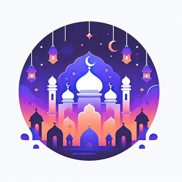 eid mubarak greeting card. Islamic background flat illustration. Ramadan kareem
