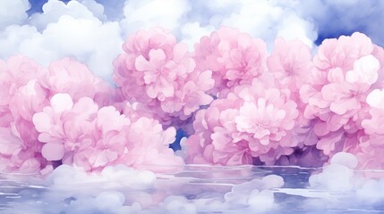 Watercolor painting of pink flowers on the water. Digital concept, illustration painting.