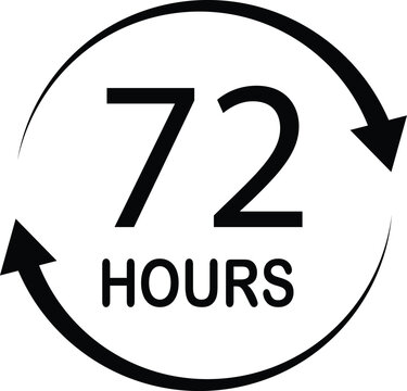 72 hours icon. 72 h sign. 72 hours service symbol. flat style.