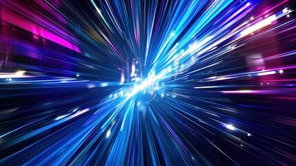 Naklejka premium High-speed motion capture of vibrant blue and pink light streaks, creating a dynamic and futuristic visual effect.
