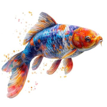 Variety Colour On Japanese Carp Fish On White Background, Illustrations Images