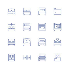 Bedroom line icon set on transparent background with editable stroke. Containing doublebed, bed, sleep, hotel, bunk, singlebed, bunkbed, futon.