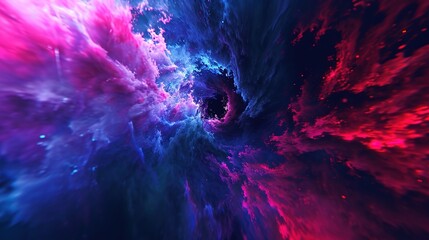 A captivating abstract image showcasing a cosmic vortex swirling with intense pink and blue hues, resembling a celestial phenomenon. - obrazy, fototapety, plakaty