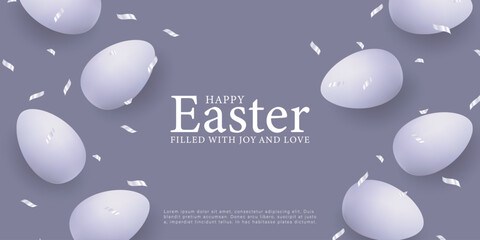 Tender festive Easter card with lilac Easter eggs. Easter background for text, cover design