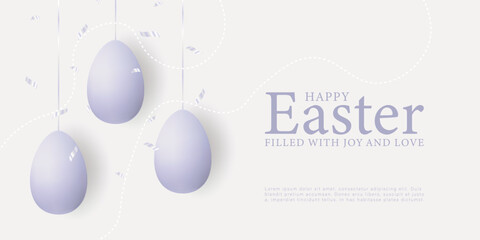Tender festive Easter card with lilac Easter eggs. Easter background for text, cover design