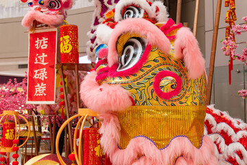 Chinese new year decorations at horizontal English translation of the characters are go like...