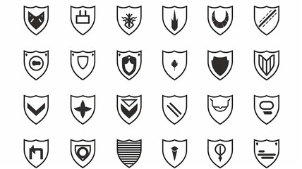 collection of shield icons isolated on a white background, flat minimalism graphics, set of protection icons