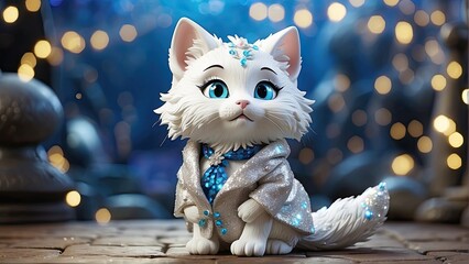 Captivating Kitten Portrait: Adorable White Domestic Cat - A Cute and Irresistible Feline Companion with Piercing Eyes, Soft Fur, and Endearing Charm