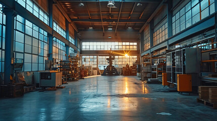 Fototapeta premium Industrial interior of a large industrial workshop, building. 3d rendering.