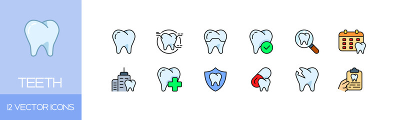 Teeth icon set. Flat style. Vector icons