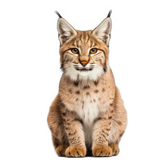 Front view of bobcat cat isolated on white background	