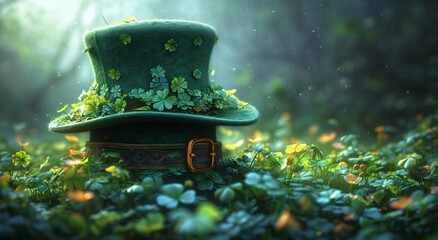 St. Patrick's Day-themed Leprechaun Hat with Clover Leaves Generative AI - obrazy, fototapety, plakaty