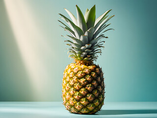 Pineapple on a blue background. Tropical fruit. Minimal style.