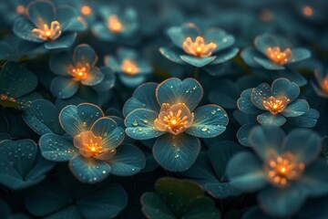 Obraz na płótnie Canvas Glowing Flower Power: A Radiant Rush of Light in the Dark Generative AI