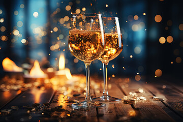 A Symphony of Sensations: Luxurious Crystal Glasses Overflow With Velvety, Bordeaux Wine