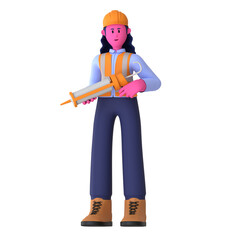 Girl hold Caulk Gun Construction Worker 3D