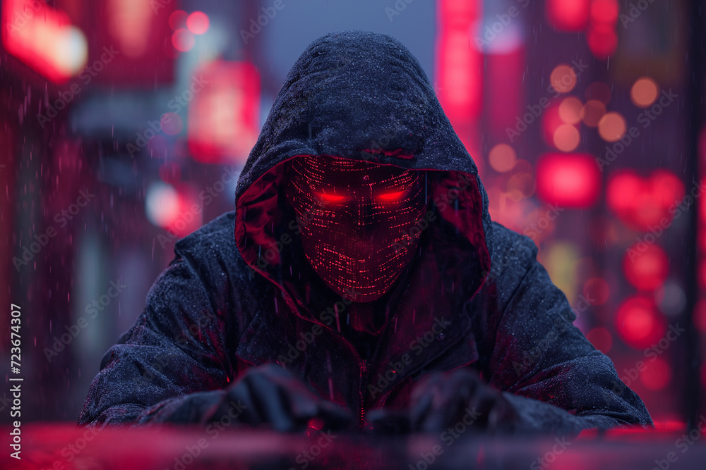 Poster Portrait of a hacker who broke into a computer system.
