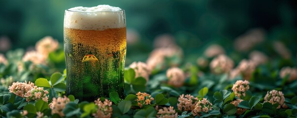 Hoppy Hour: A Glass of Beer in a Green Garden Generative AI - obrazy, fototapety, plakaty