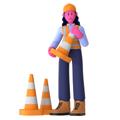 Girl hold Cone Construction Worker 3D