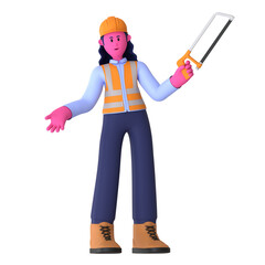 Girl Hold Hacksaw Construction Worker 3D