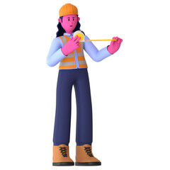 Girl Hold Measuring Tape Construction Worker 3D