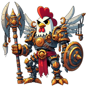mechanical chicken warrior with PNG transparent background