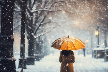 woman with umbrella snowfall