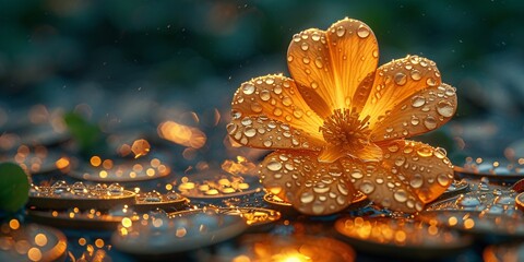 Glowing Flower in Rain Generative AI