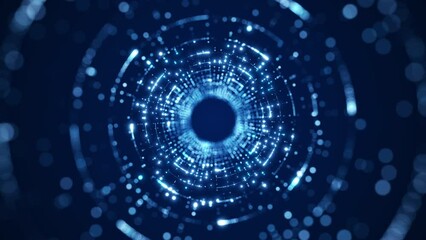 Abstract circular particle tunnel technology background concept on dark blue background digital presentation effect backdrop - Powered by Adobe