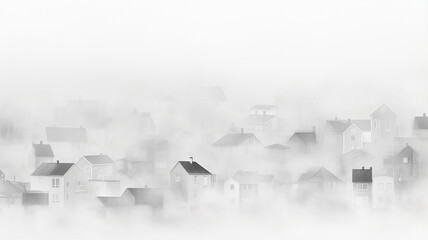 architectural white urban background with copy space, row of houses on white fog , blank design, urban concept - obrazy, fototapety, plakaty