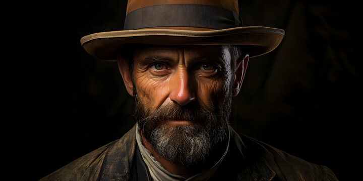 Portrait of a Cowboy, With His Hat Against a Dark Background