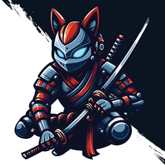 Free High Quality warrior kitsune warrior esports mascot gaming logo template