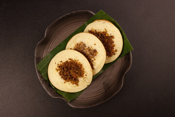 Serabi or Surabi or Sorabi Oncom is Indonesian Traditional Pancake Topping with Oncom.