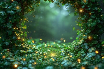 Fototapeta na wymiar A Glowing Path Through the Forest: A Magical Nighttime Adventure Generative AI