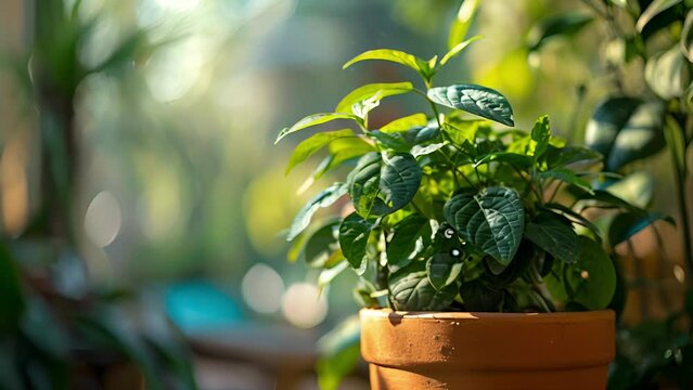 A closeup of a sensor embedded in a potted plant providing realtime data on the air quality and humidity levels in the surrounding area.