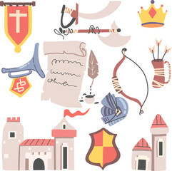 vector graphic collection of medieval kingdom themed elements
