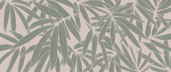 Abstract foliage botanical background vector. beige wallpaper of tropical plants, leaf branches, palm leaves, line art. Foliage design for banner, prints, decor, wall art, decoration.